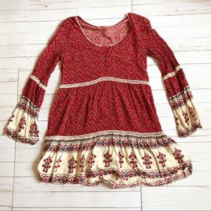Signature Red Boho Button-Front Dress